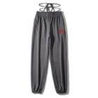 Tie-waist Lettering Embroidered Sweatpants