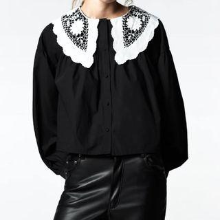 Embroidery Flower Print Collared Shirt