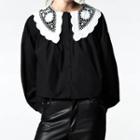 Embroidery Flower Print Collared Shirt