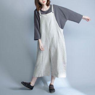 Plain Loose Fit Pinafore Jumpsuit