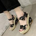 Platform Wedge Heel Floral Print Sandals