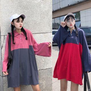 Long Sleeve Color-block T-shirt Dress