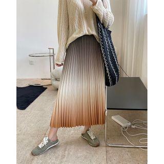Gradient Accordion-pleat Midi A-line Skirt