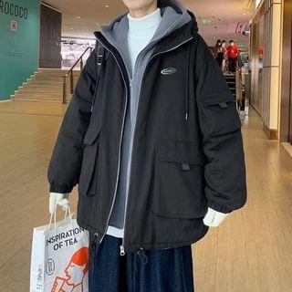 Mock Two-piece Hooded Pocket Detail Jacket