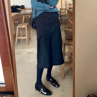 Band-waist Slit-back H-line Skirt Black - One Size