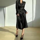 Long-sleeve Wrap Collared Midi Sheath Dress