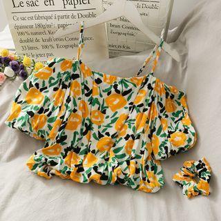 Off-shoulder Printed Crop Top