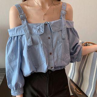 Buckled Cold-shoulder Blouse