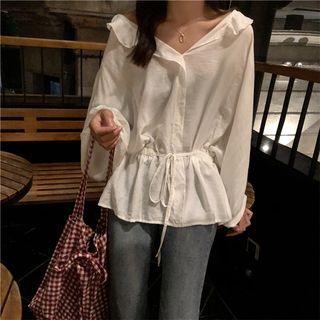 V-neck Drawstring Waist Blouse