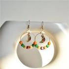 Moon Wooden Bead Hoop Alloy Dangle Earring 1 Pair - Orange & Green & Yellow & Red - One Size