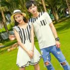 Couple Matching Short-sleeve Striped T-shirt / Sleeveless Mini A-line Dress