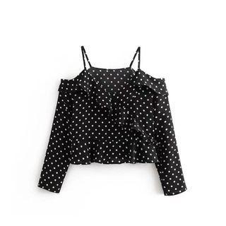 Dotted Long-sleeve Off-shoulder Top