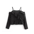 Dotted Long-sleeve Off-shoulder Top