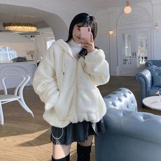 Hooded Zip Fleece Jacket Off-white - One Size