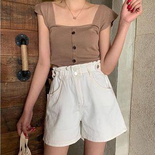 Ruffle Sleeve Buttoned Tank Top
