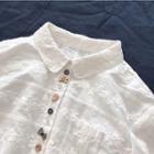 Collared Embroidered Long-sleeve Shirt White - One Size