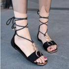 Metal Ring Lace-up Flat Sandals