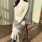 Lace-trim Knit Wrap Dress