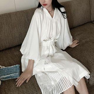 Plain Lantern-sleeve Loose-fit Shirt / Irregular Skirt