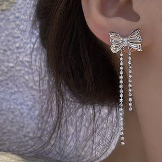 Ribbon Fringed Sterling Silver Ear Stud 1 Pair - Silver - One Size