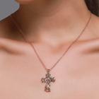 Rhinestone Floral Cross Pendant Necklace