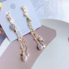 Rhinestone Faux Pearl Heart Fringed Earring 1 Pair - As Shown In Figure - One Size