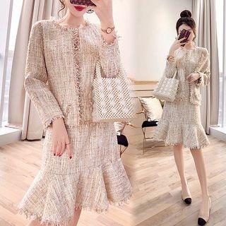 Set: Sleeveless A-line Dress + Tweed Jacket