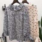 Flower Print Blouse Gray - One Size