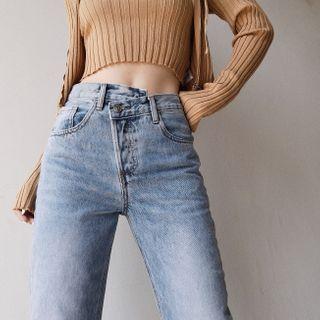 High Waist Cargo Straight-cut Jeans