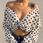 Dotted Long-sleeve Crop Top