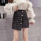 High-waist Plaid Asymmetric A-line Skirt