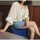 Long Sleeve Plain Shirt / Wide Leg Shorts