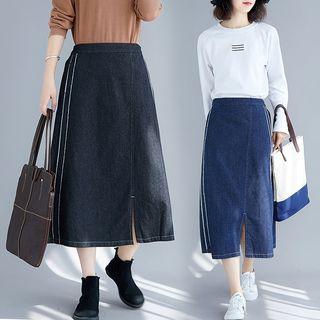 Striped Denim Semi Skirt
