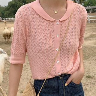 Plain Pointelle-knit Top