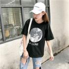 Moon Print Elbow Sleeve T-shirt