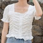 Short-sleeve Frill Trim Lace Blouse