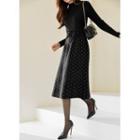 Scallop-trim Dotted Midi Knit Dress