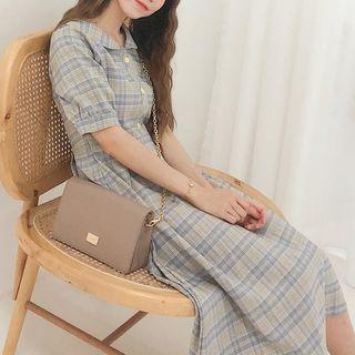 Plaid High-waist Short-sleeve Slim-fit Dress
