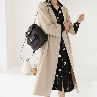 Lapelless Double-breasted Long Coat