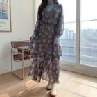 Crochet-trim Sheer Maxi Floral Dress