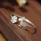 Snowflake & Reindeer Open Ring Silver - One Size