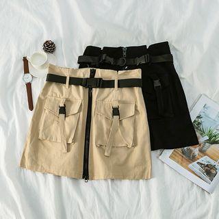 Buckled Zip-front A-line Skirt