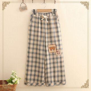 Bear Patch Gingham Wide-leg Pants