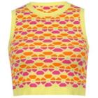 Print Knit Crop Tank Top Rose Pink & Tangerine & Yellow - One Size