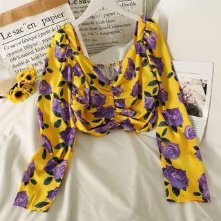 Printed Ruched Crop Blouse In 6 Colors