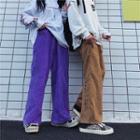 Couple Matching Letter Embroidered Corduroy Wide-leg Pants