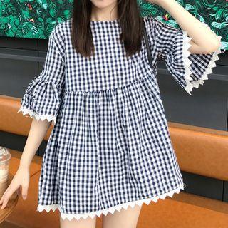 Gingham Elbow-sleeve Tunic