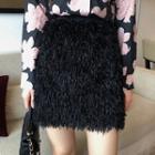 Floral Blazer / Furry A-line Mini Skirt