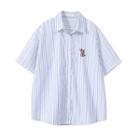 Short-sleeve Striped Shirt Sky Blue - One Size