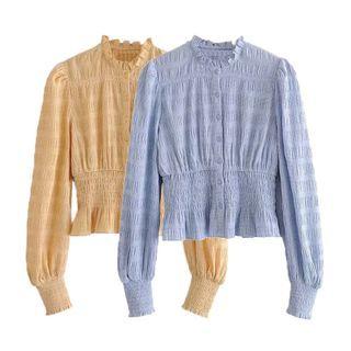 Button-up Ruffled Crinkle Blouse